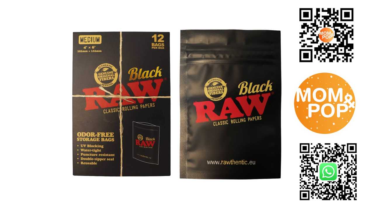 RAW Sack Black Medium, 10.2 x 15.2cm, X 12
