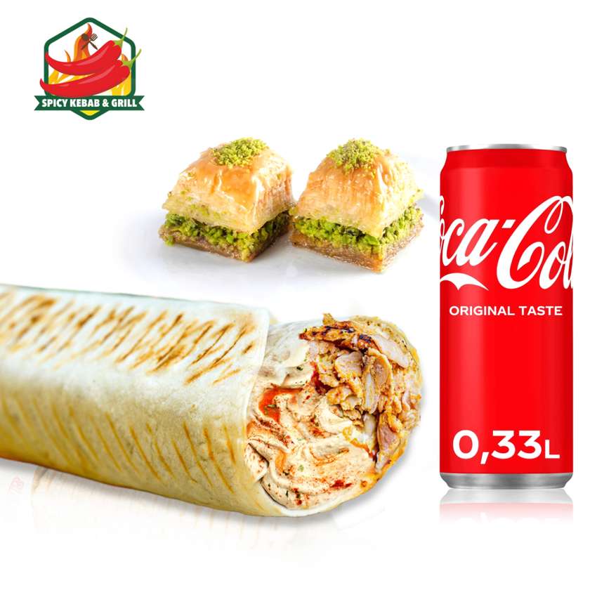 Rollo Kebab Set with Hummus + Coca-Cola 330ml + Baklava (2 pcs.)
