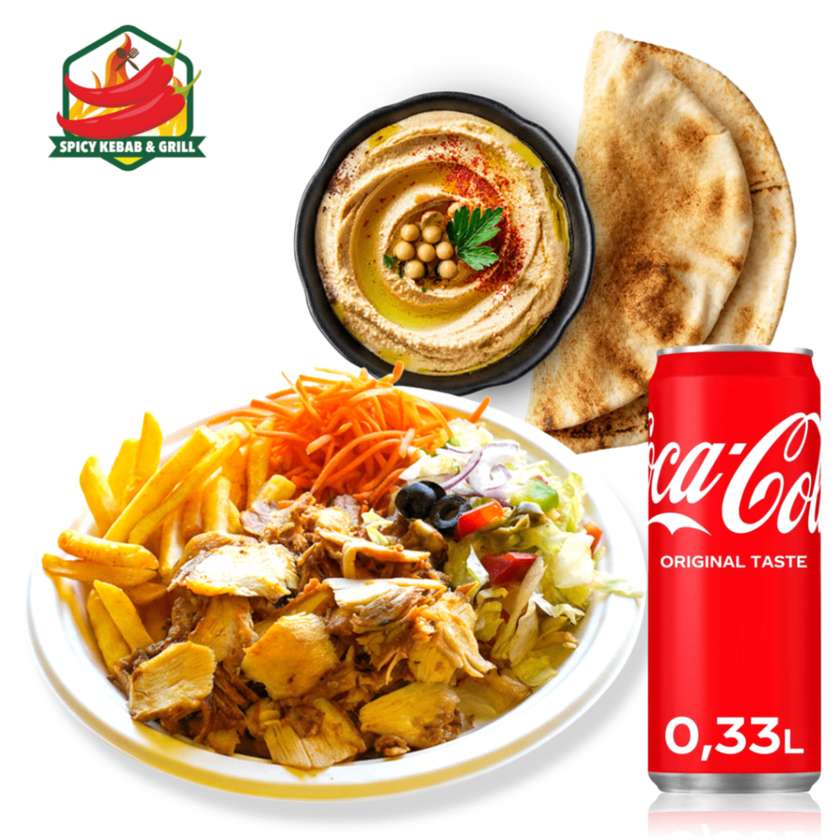 Kebab Plate Set + Coca-Cola 330ml + Hummus with Pita