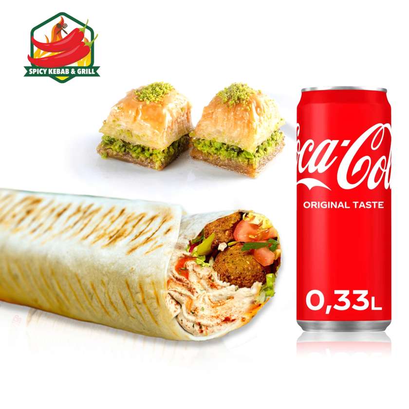 Rollo Falafel Set with Hummus + Coca-Cola 330ml + Baklava (2 pcs)