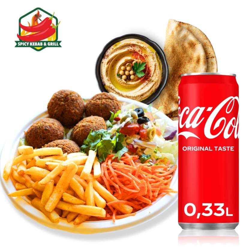 Falafel Plate Set (5 pcs) + Coca-Cola 330ml + Hummus with Pita