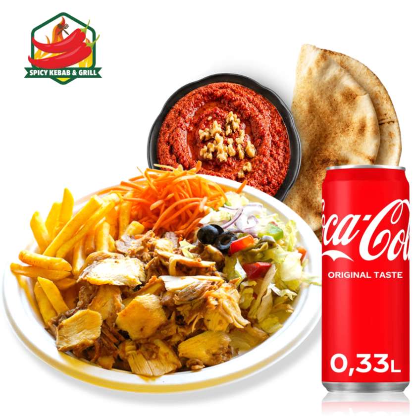 Kebab Plate Set + Coca-Cola 330ml + Muhammara with Pita
