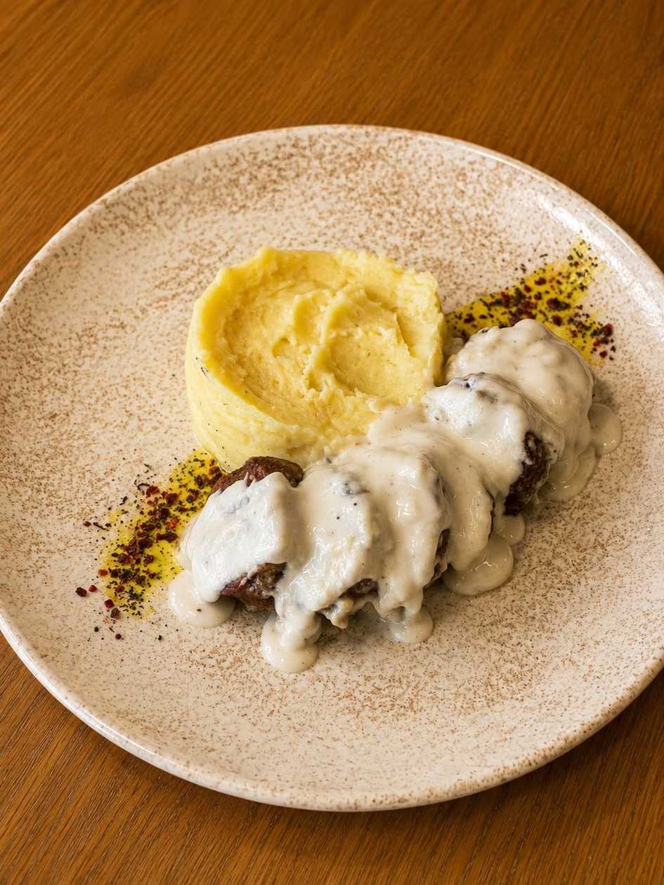 Mușchiuleț Fraged Cu Sos Gorgonzola Și Piure De Cartofi (550g)