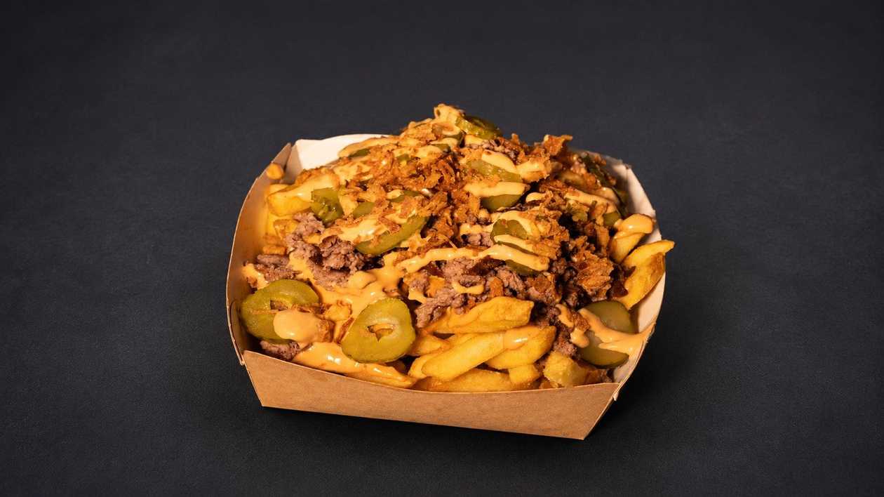 Loaded potato with beef smash burger