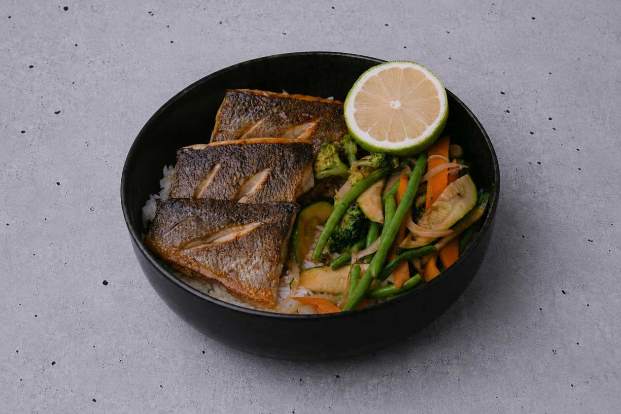 Seabass fillet rice bowl