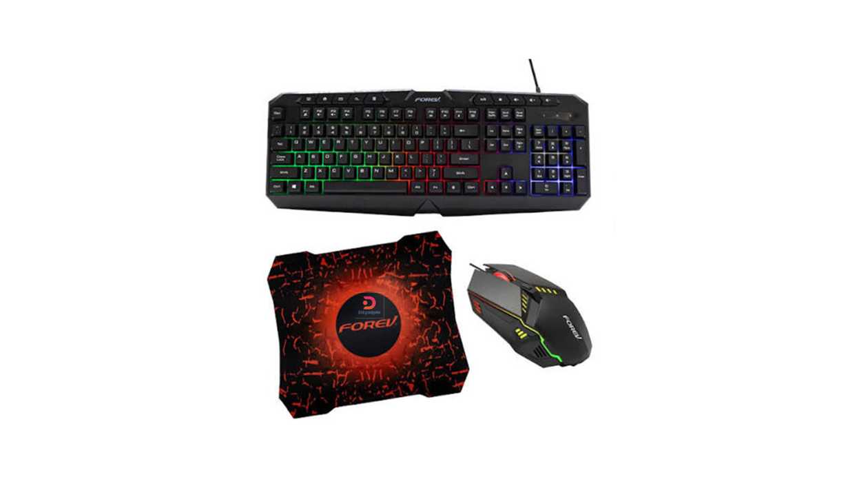 #435S1#FOREV®FV-Q909 3 in 1 Rainbow Backlit Gaming Gombo Pack – Black