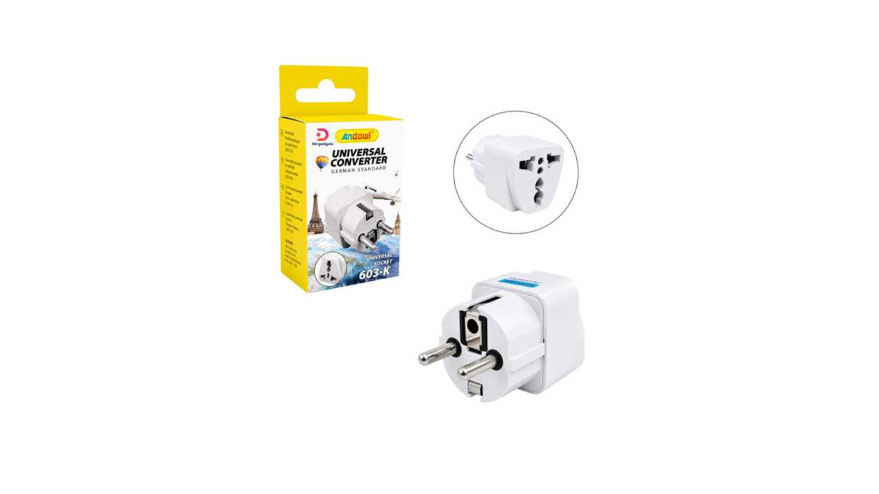 #543AA#Andowl®603-K – Universal Travel Plug Adapter with EU Plug – White