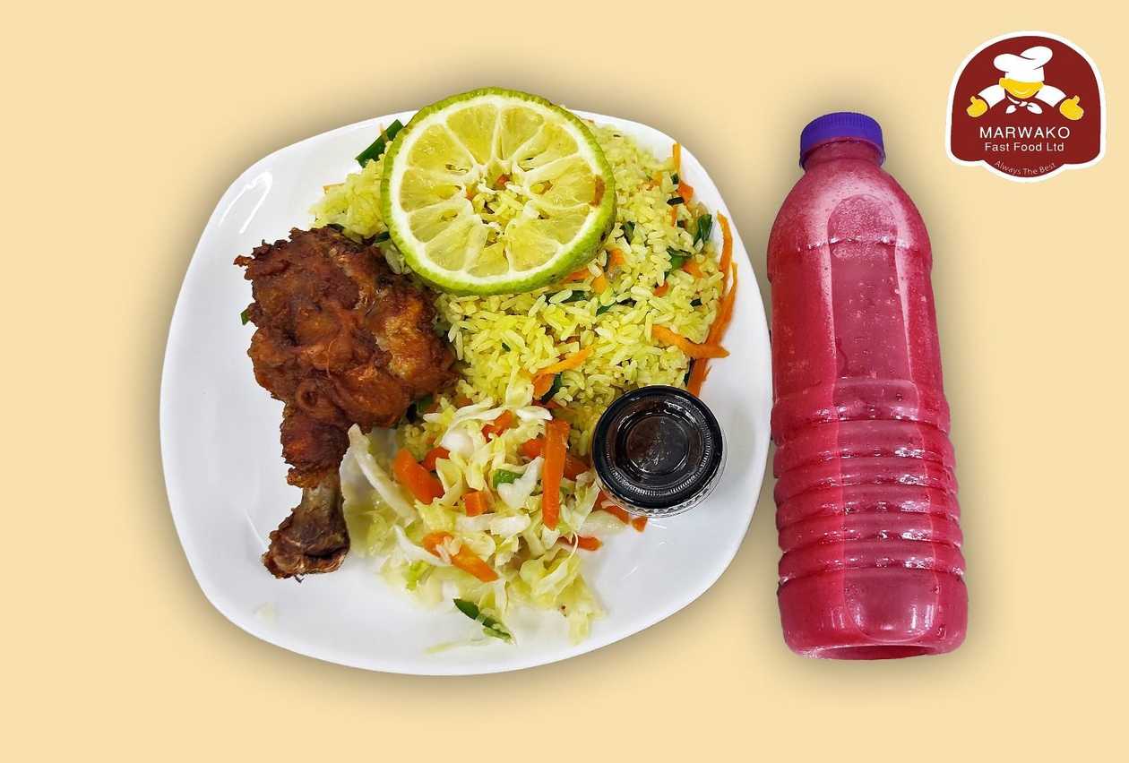 Falaa Deal: 1 Piece of Fried Chicken with Fried Rice or Chips with a bottle of 500ml Cocktail Juice