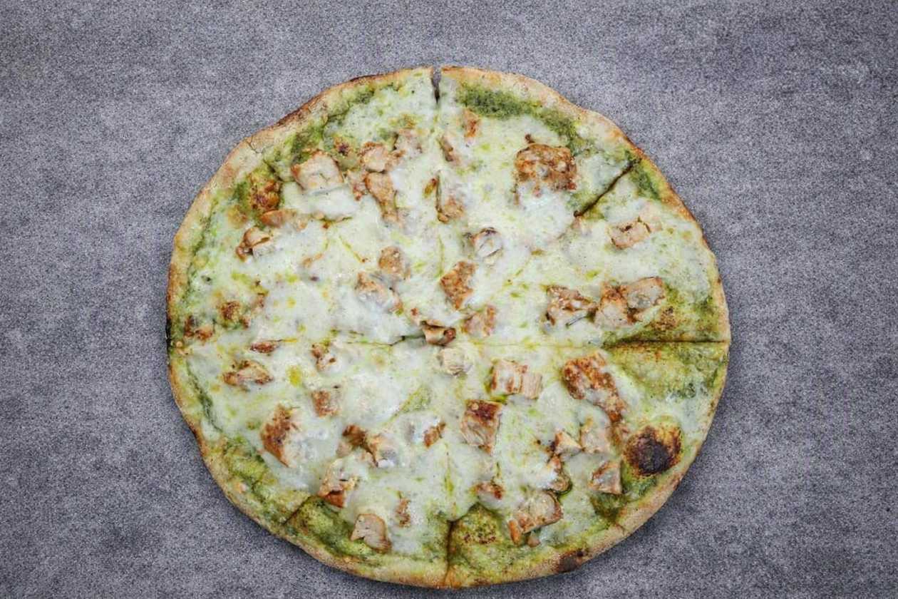 Cheesy Chicken Pesto Pizza
