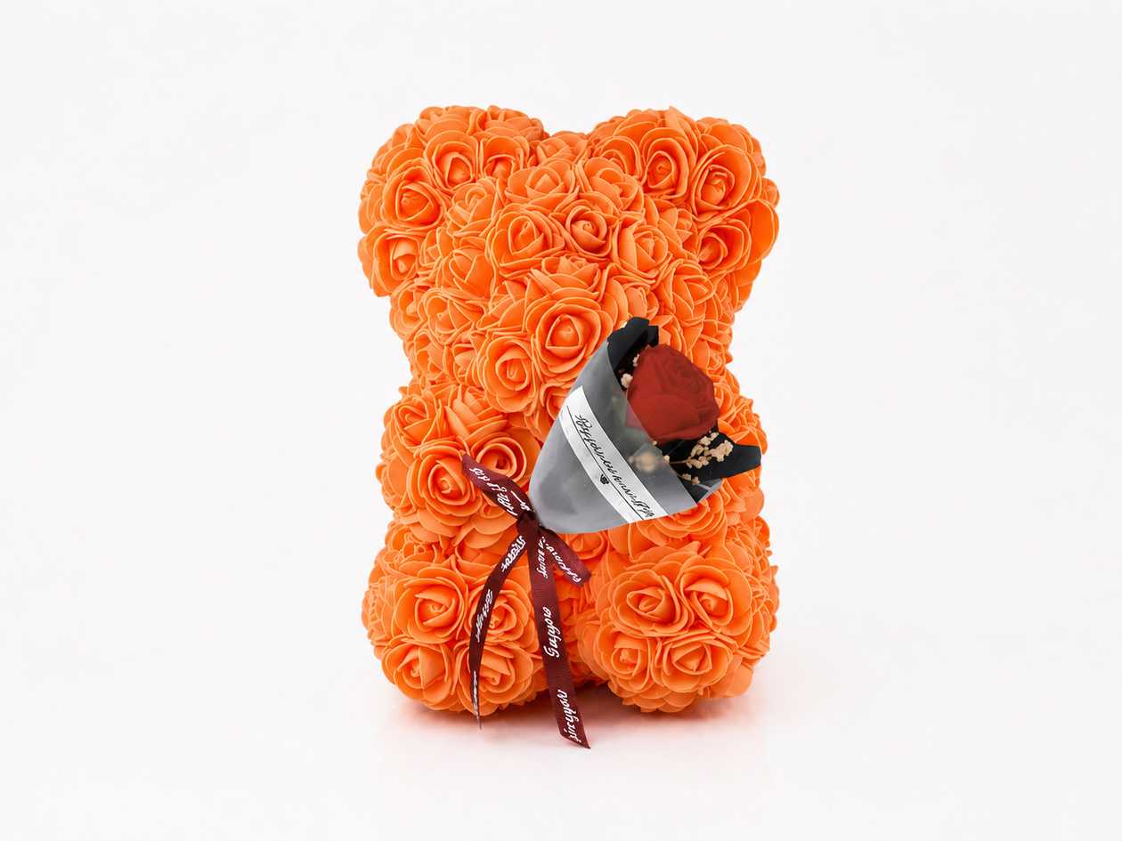 Teddy Bear made of Artificial Orange Roses