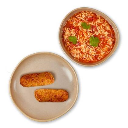 Croquetes de Cogumelos com Arroz de Tomate
