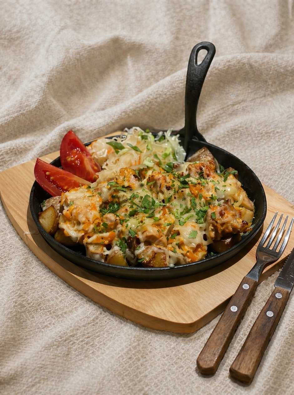 Skillet with  meat