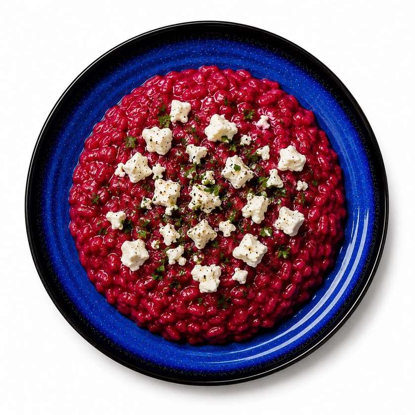 Cviklové rizoto, feta syr + polievka (v cene)