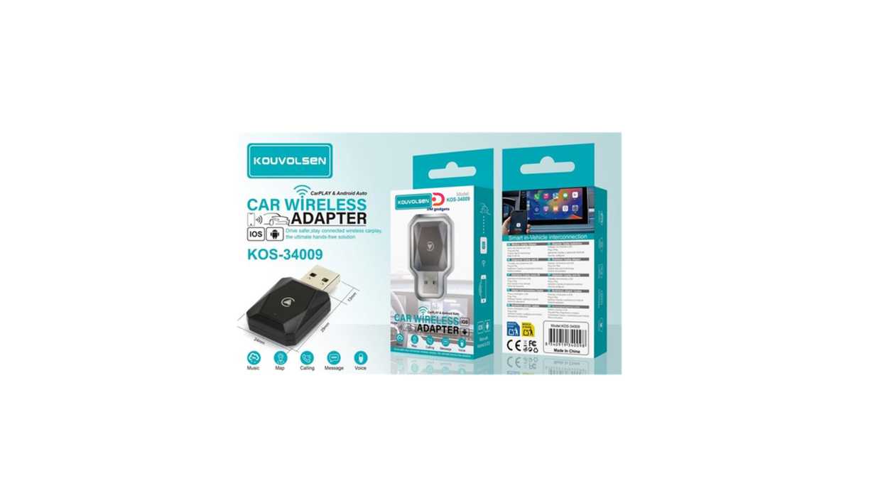 #623A2-1#Kouvolsen®KOS-34009 Car Play + Android Auto Car Wireless Adapter – Black