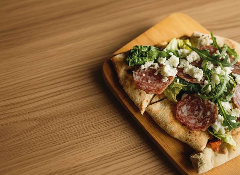 Focaccia with farm salami and mozzarella