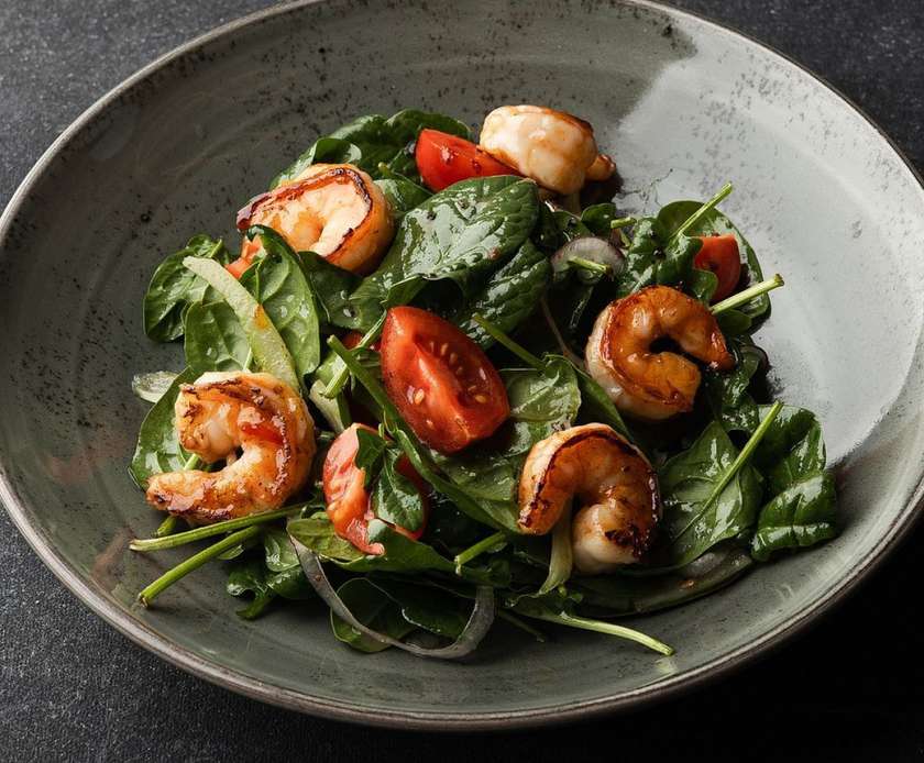 Shrimp and baby spinach salad