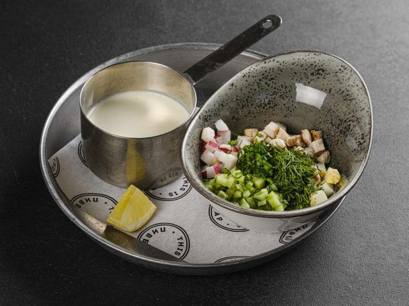 Okroshka with Grilled Chicken Fillet