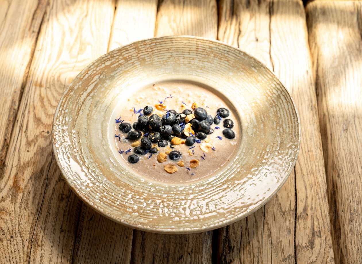 Rolled Oat Porridge with Berries and Rhubarb