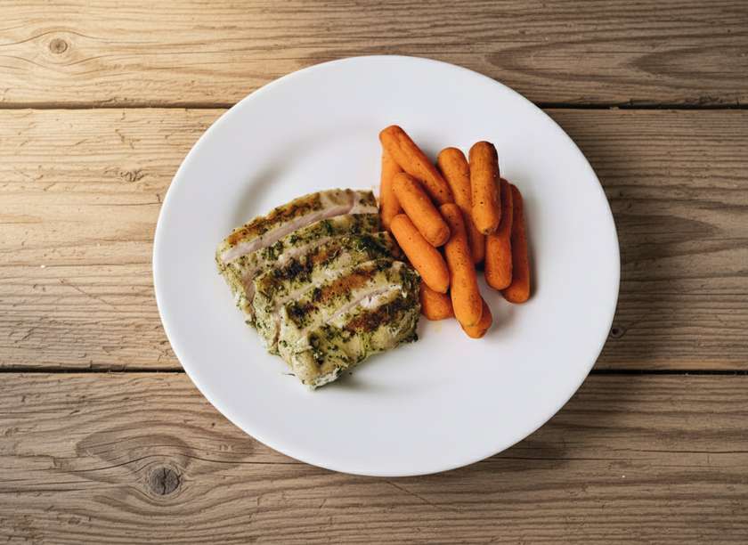 Grilled chicken fillet with baby carrots