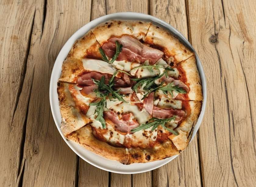 With chicken and farm bacon