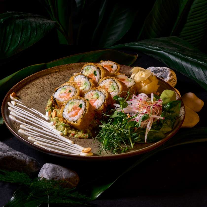 Warm Salmon Roll with Seafood