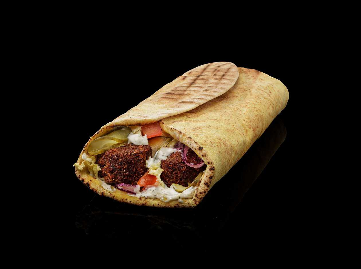 Kebab in lavash with falafels