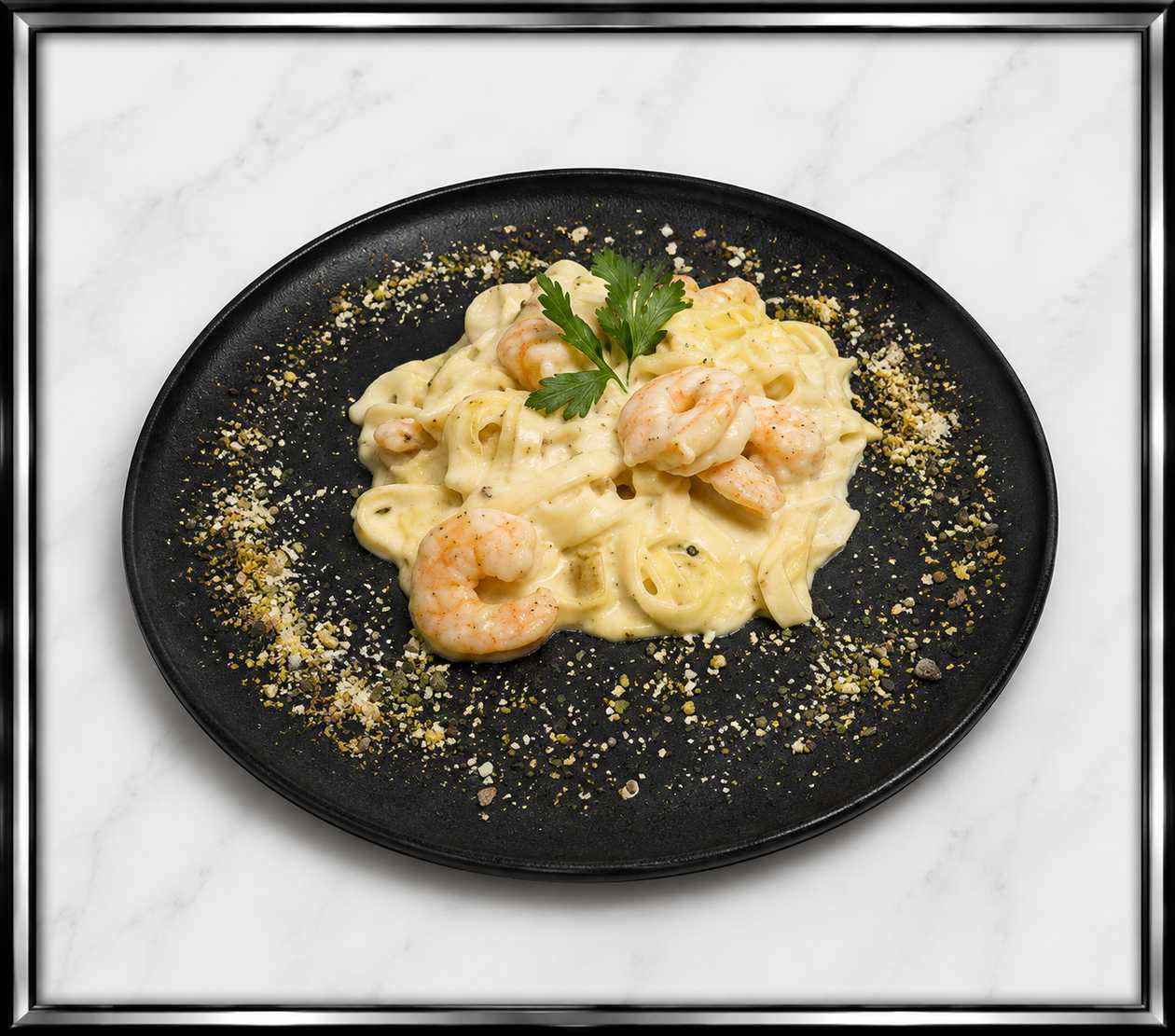 TAGLIATELLE ALFREDO CON gamberi