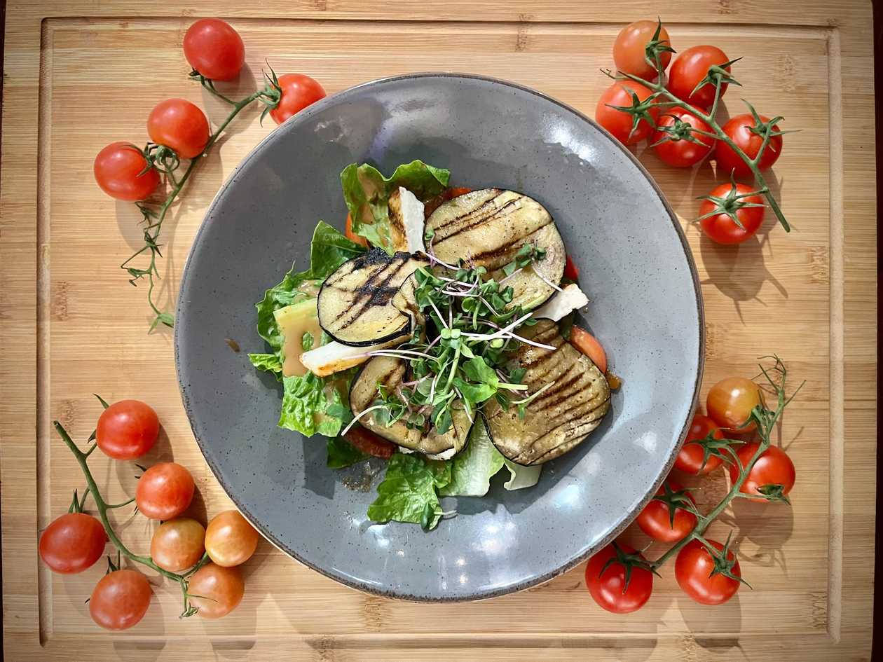 Warm Halloumi Salad with Eggplant