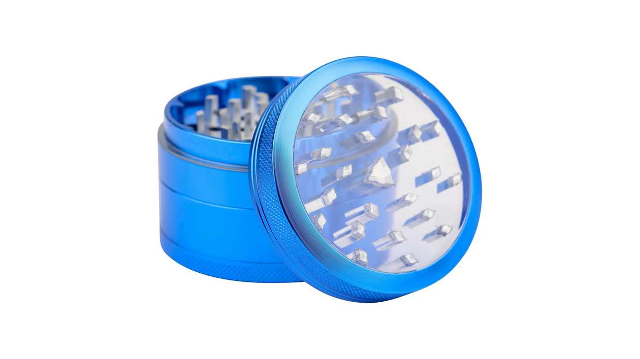 Metal Grinder Clear Top With Push Blue