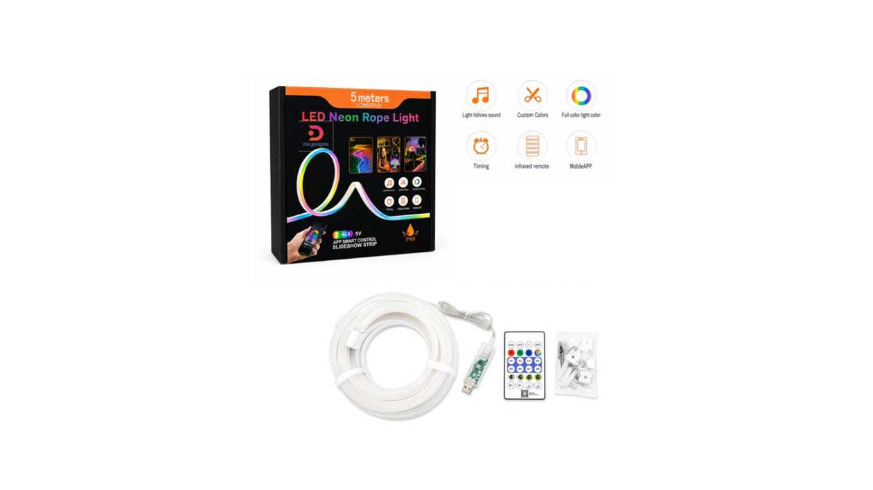 #459-2#DM®Smart 5-metre USB RGB LED Neon Rope Light with Remote Control, App and IP68