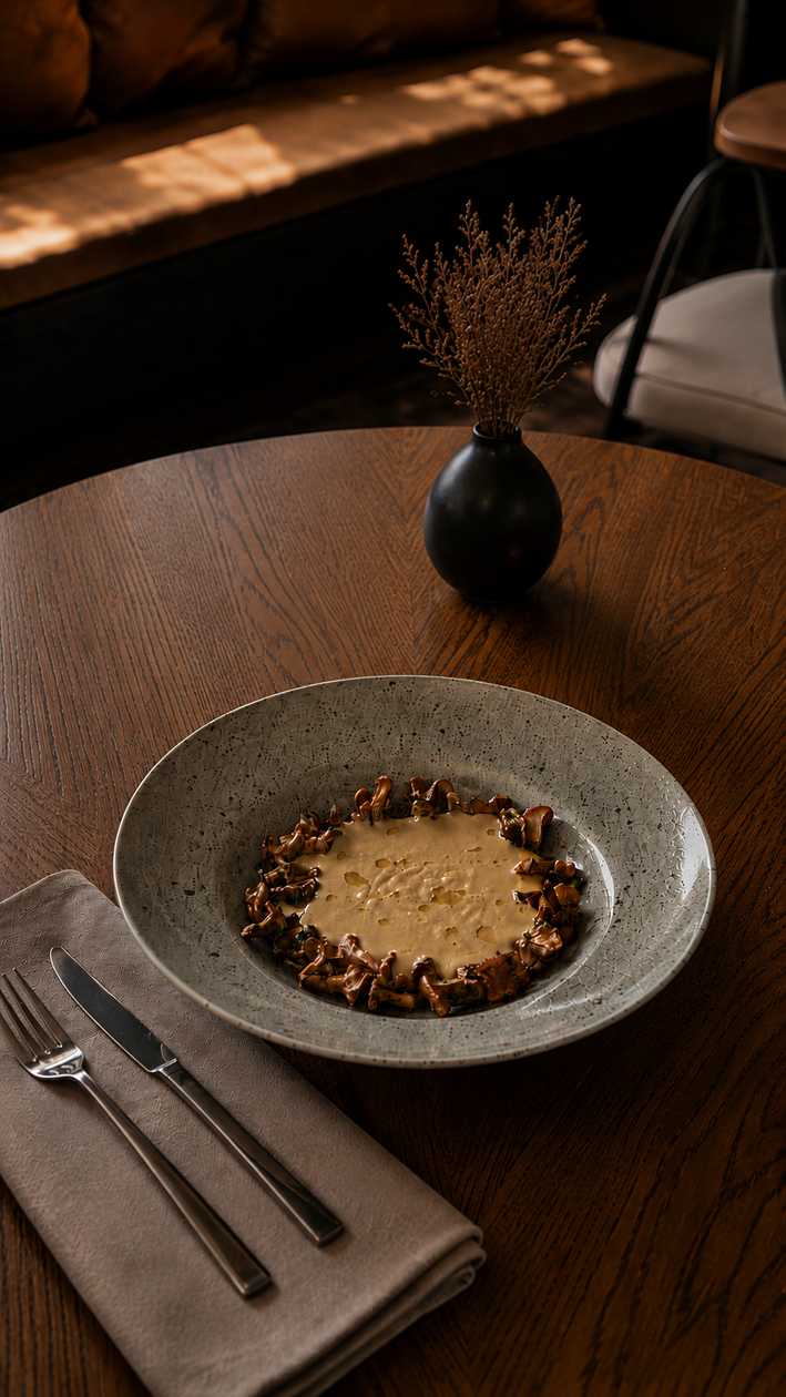 Chanterelles with fried potato mousse