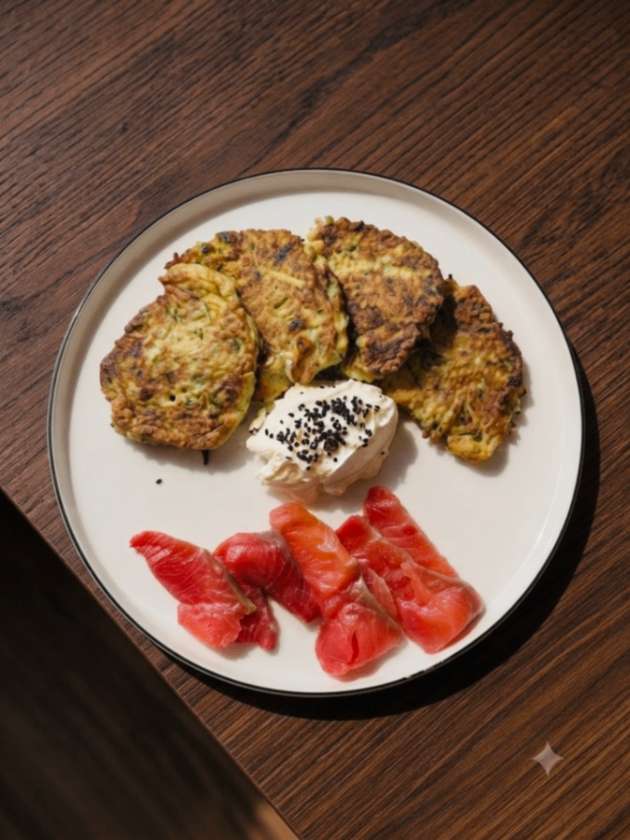 Placki z cukinii z łososiem gravlax