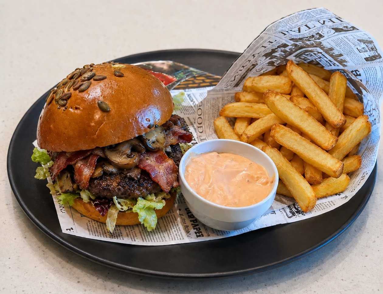 MENIU BURGER TARTUFO + CARTOFI PRAJITI