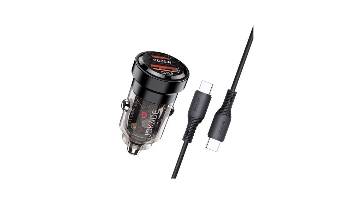 #88G#JOKADE®JH023 PD30W+QC18W Dual Port Smart Charger Set + Type-C to C Cable -Black