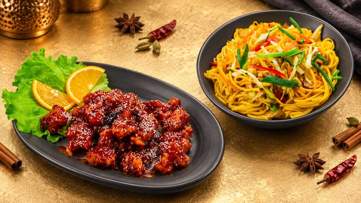 Honey Chicken + Chicken Noodles + RED BULL