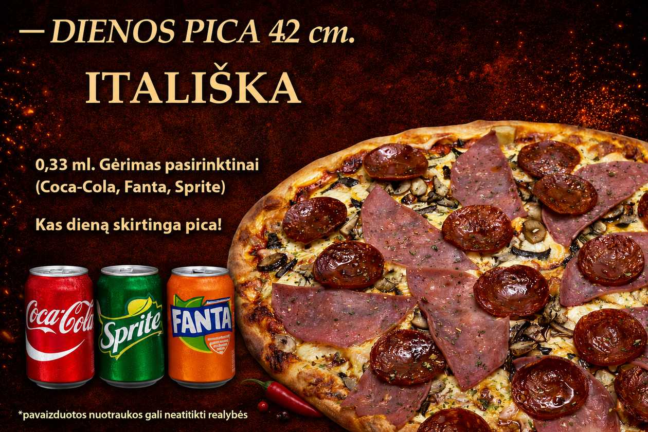 Itališka pica 42 cm. + gėrimas pasirinktinai 330 ml
