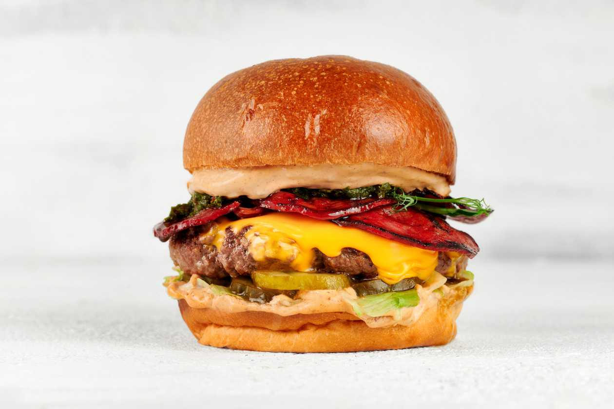 Buster beef burger with grilled chorizo