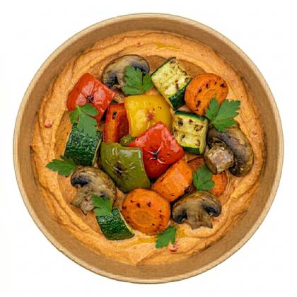 Humus cu ardei copt si salata de legume coapte (de post)