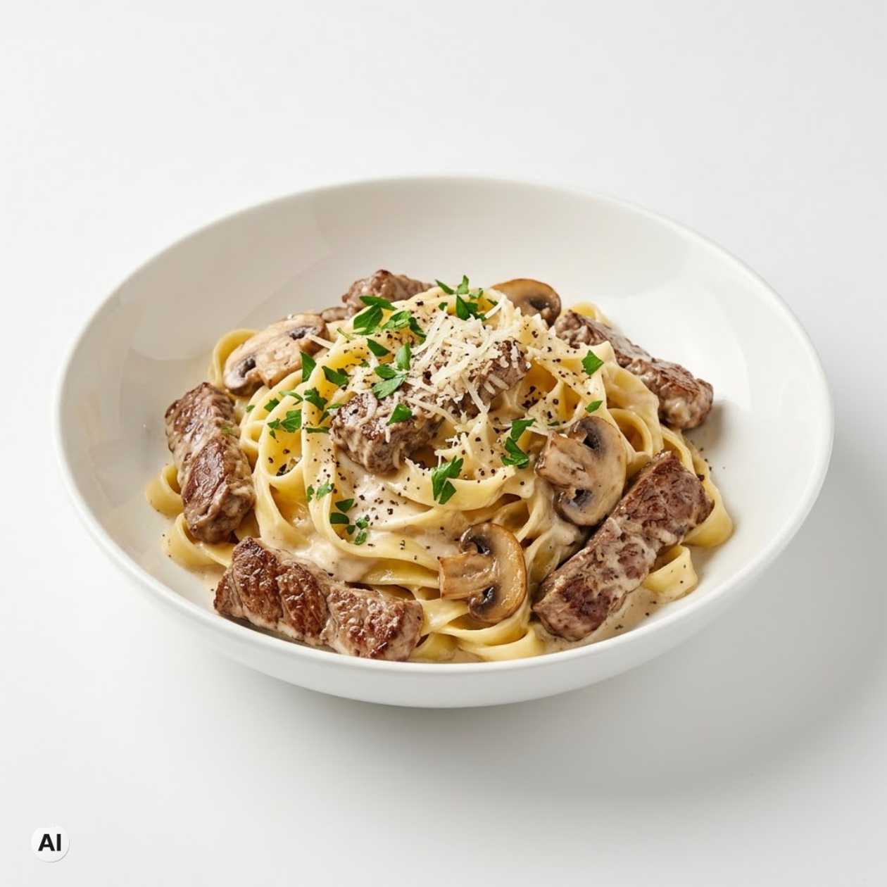 Krémové Tagliatelle hovädzím steakom a šampiňónmi