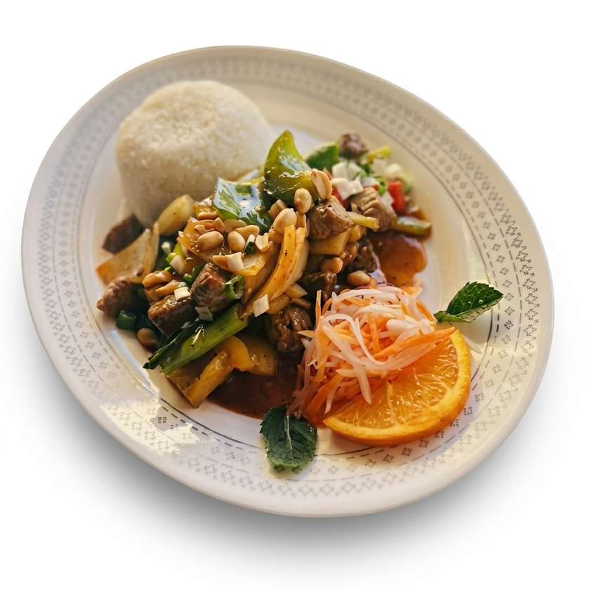 Vita Cu Ceapa La Wok Cu Legume