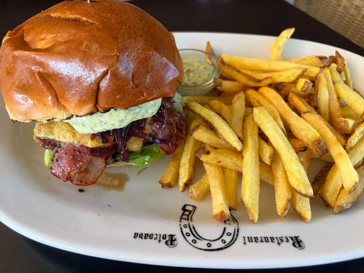 Burger with French Fries and Sauce