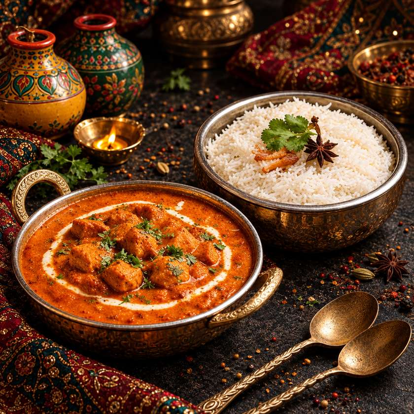 Chicken Tikka Masala + Rice +French Fries.