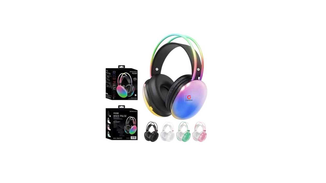 #514TB#PG580®Wireless/Wired Headphones with RGB Lighting – Disco Pulse – Black
