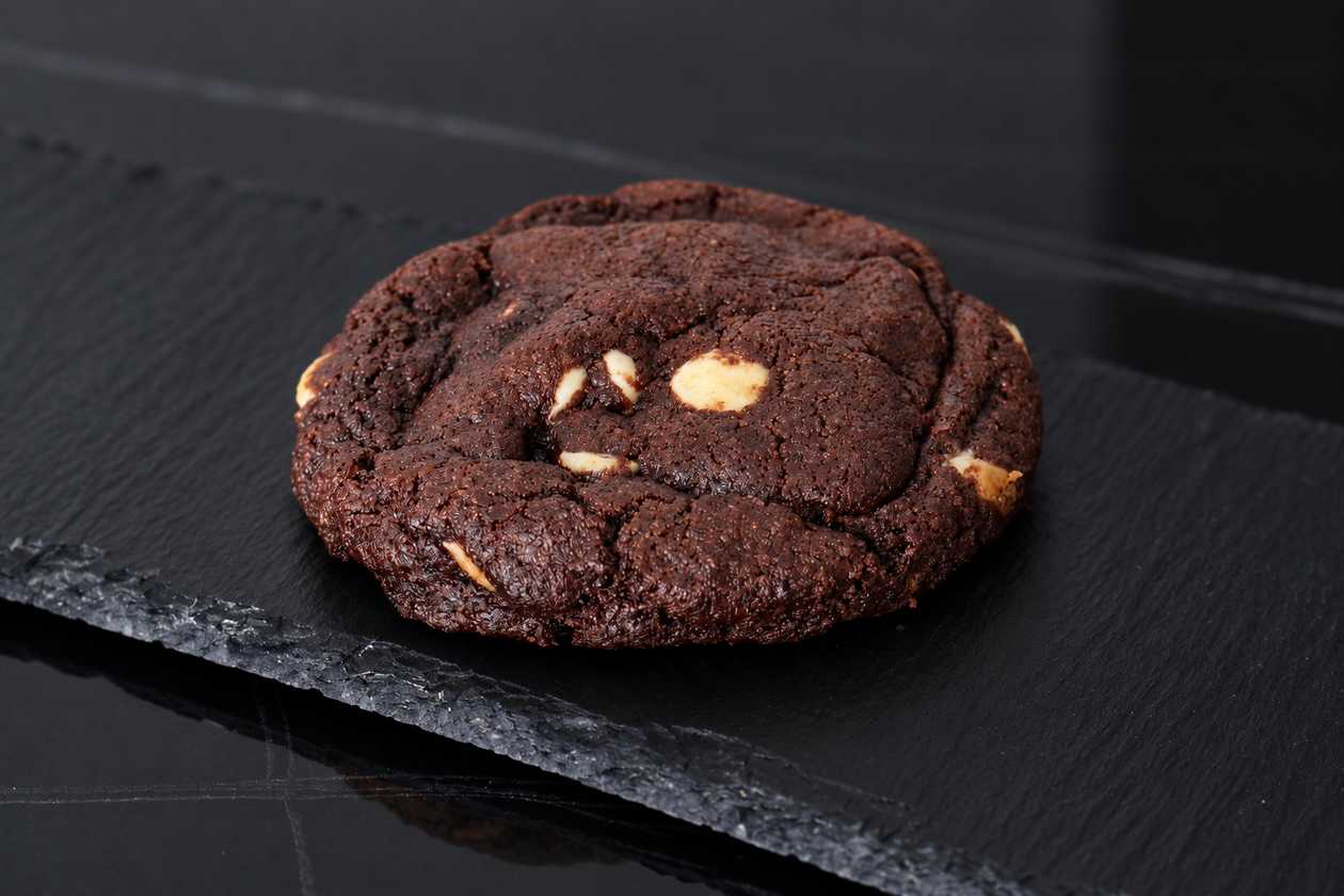 Chocolate cookie with white chocolate chips.