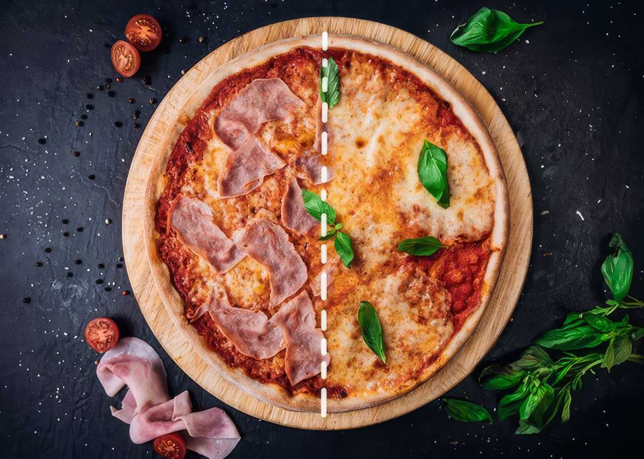 Half-and-half pizza: Ham/Margherita