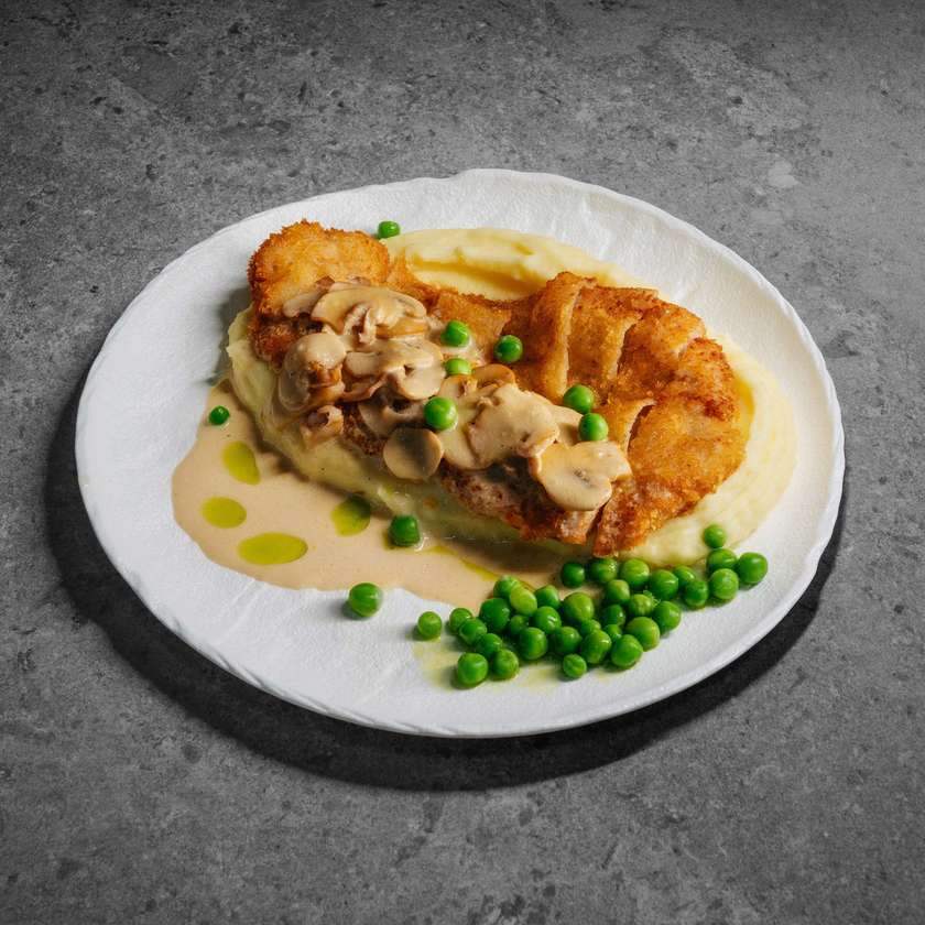 Schnitzel with chicken mushroom sauce