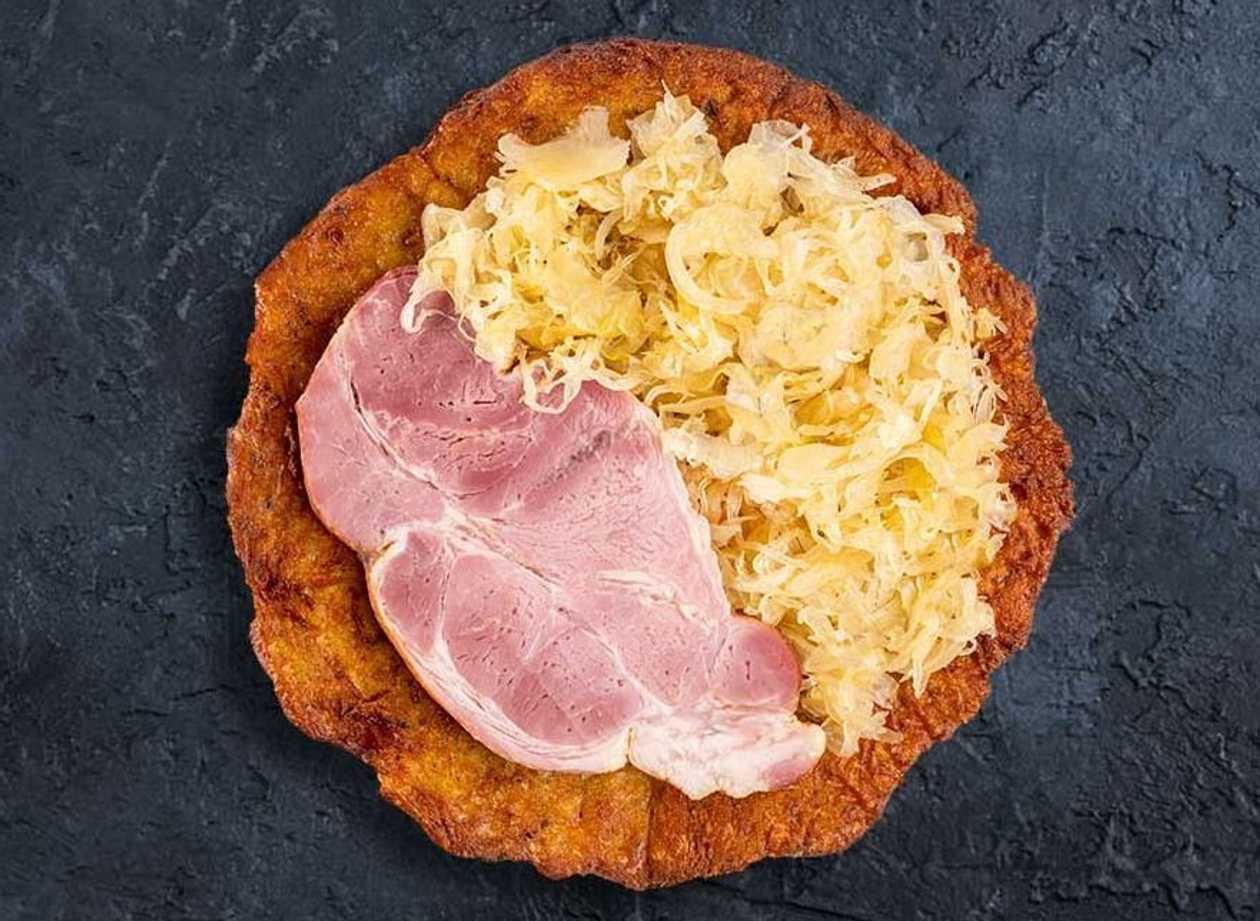 Potato Pancake with Smoked Meat and Cabbage