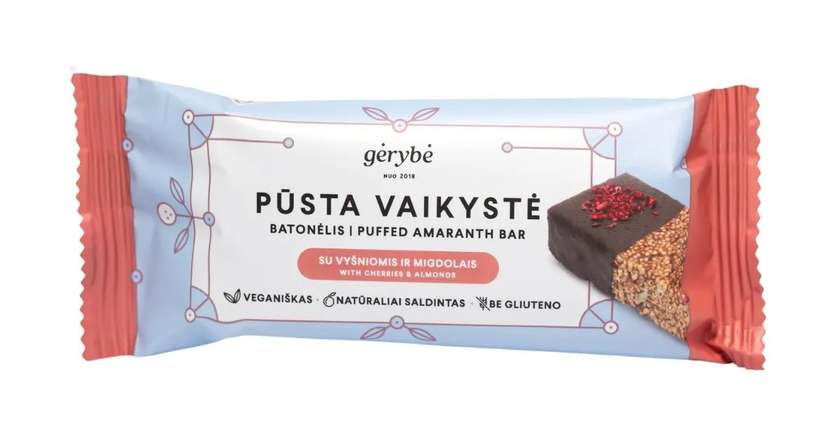 Pūsta vaikystė batonėlis su vyšniomis ir migdolais