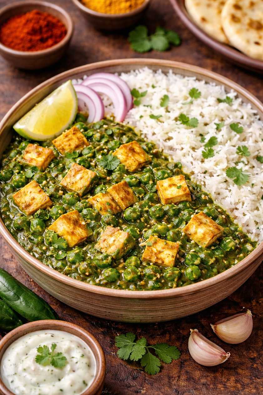 Palak Tofu with Rice