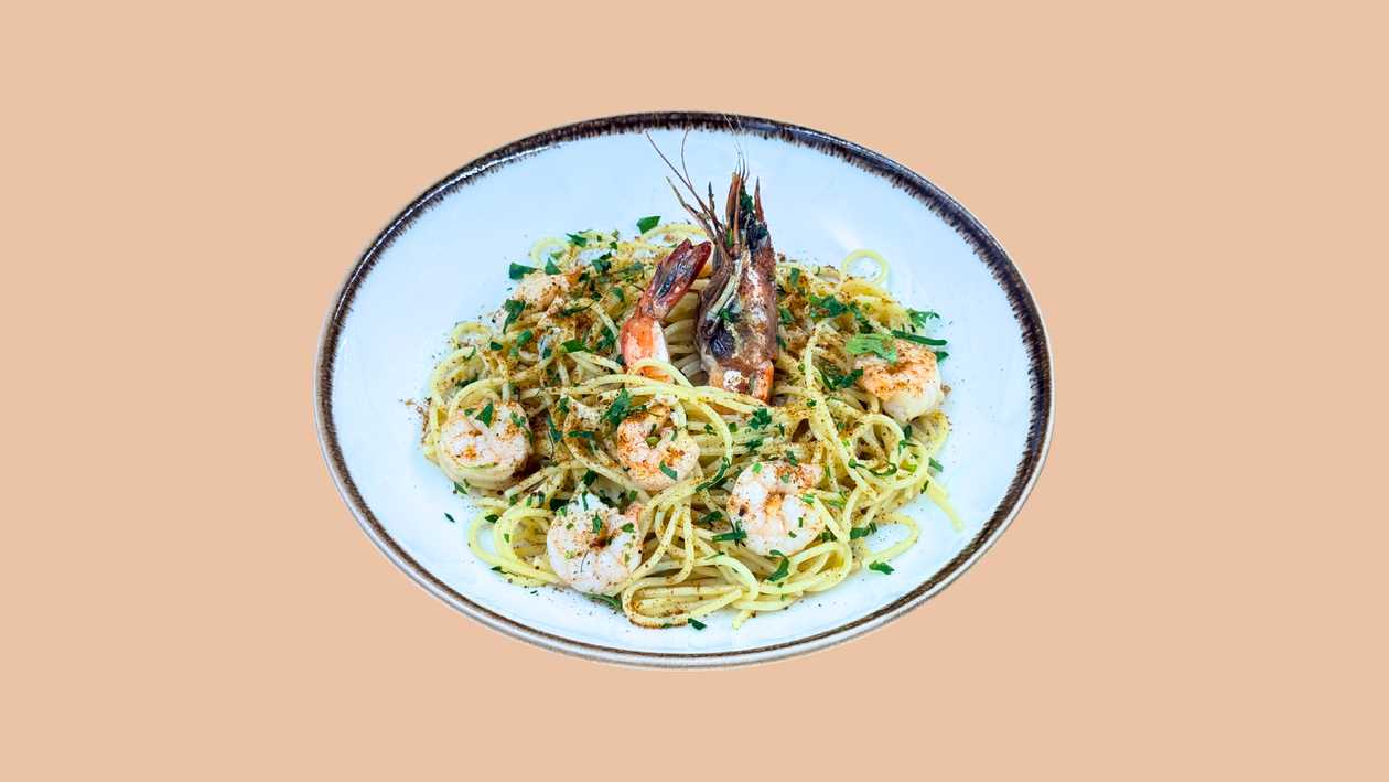 Pasta Gamberetti al Vino e Bottarga